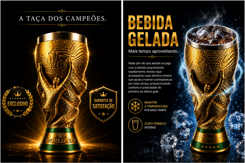 🇧🇷 Copo Taça do Mundo 500ml  – Interior em Inox + Compartimento Secreto