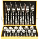 Jogo Faqueiro Inox 24 Peças C/ Detalhes Dourado + Maleta