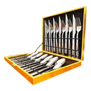 Jogo Faqueiro Inox 24 Peças C/ Detalhes Dourado + Maleta
