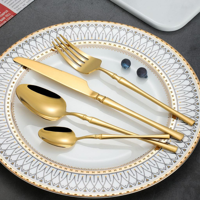 24 Peças Talheres Dourado de Aço Inox Garfo Colher Faca Colher De Mesa TINNY YOU
