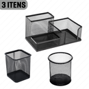 Kit 3 Porta Caneta Organizador de Mesa Escritório 5 Compartimentos Metal Aramado C/ Divisórias Para Lápis Treco Borracha