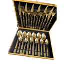 ✨ Jogo de Faqueiro Inox 24 Peças com Detalhes Dourados/Prata + Maleta