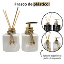 Kit Aromatizador e Saboneteira Pet Branco 300ml Com Bandeja Espelhada e Vaso Decorativo Lavabo