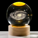 ✨ Luminária Cristal de Mesa Sistema Solar Saturno LED Base Madeira Enfeite Decorativo