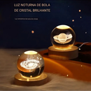 Luminária Cristal de Mesa Sistema Solar Saturno Lua Galáxia LED Base Madeira Enfeite Decorativo Casa