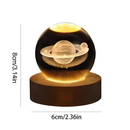 Luminária Cristal de Mesa Sistema Solar Saturno Lua Galáxia LED Base Madeira Enfeite Decorativo Casa