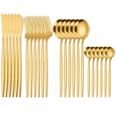 Conjunto de Talheres Dourados 24/30/48 Peças – Aço Inoxidável Premium