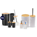Kit Banheiro Completo Lixeira C/ Tampa Detalhes Em Bambu Luxo
