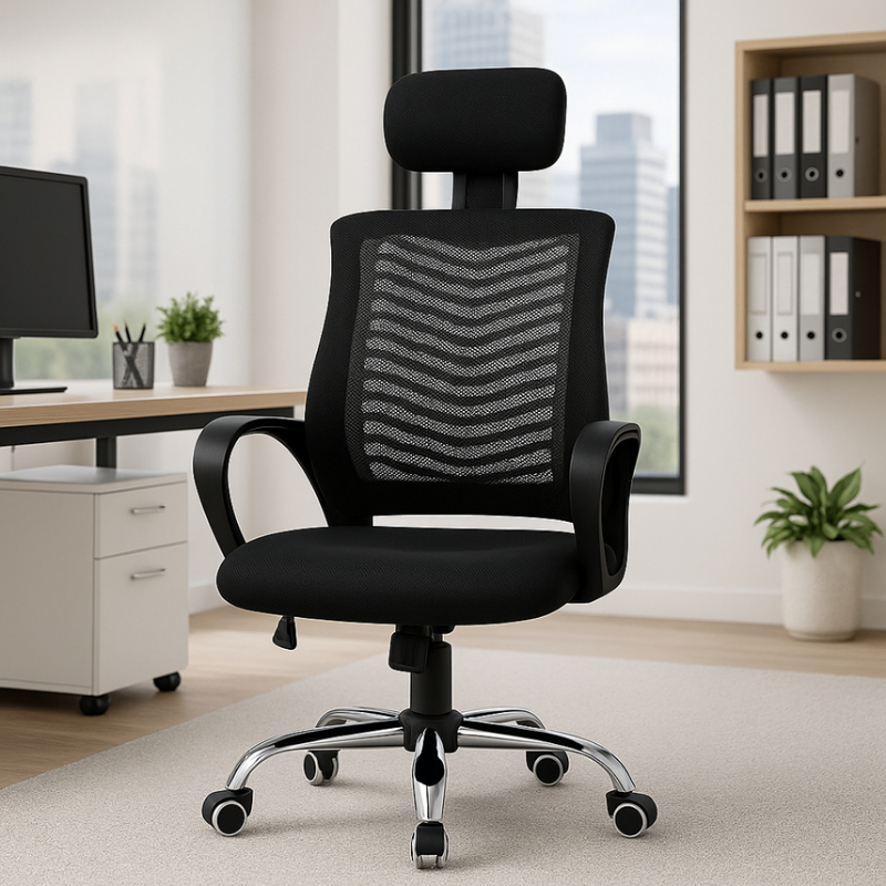 Cadeira de Escritório Presidente Apoio Encosto de Cabeça Ergonômica Executiva