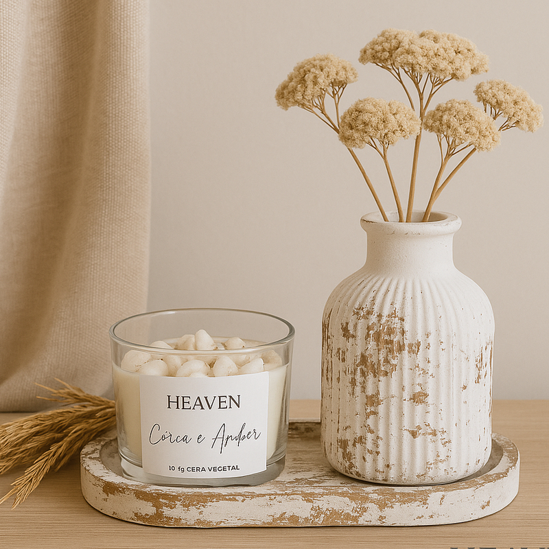 3 peças trio Vela Aromática Pote de Vidro - Bandeja Oval + Vaso + Vela Aromática 100g pote de vidro