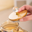 Chaleira De Vidro Bule que vai ao fogo 1 Litro Com Tampa de Bambu natural Com Cristal Vai ao fogo