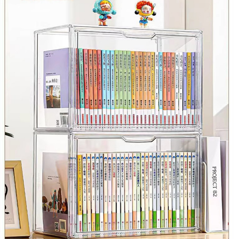 Caixa Organizadora de Livros Acrílico Grande Capacidade Transparente com Tampa Exibição Proteção Contra Poei