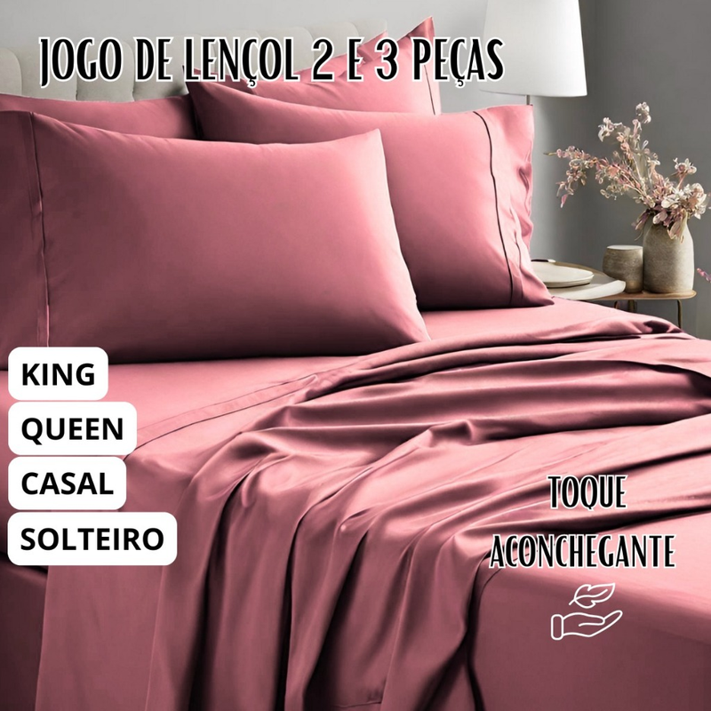 Jogo de Lençol Cama Casal Queen 03 Peças 400 Fios Micropercal Extra Macio Vários Tamanhos