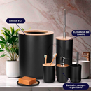 Kit Banheiro Completo Lixeira C/ Tampa Detalhes Em Bambu Luxo