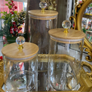 Pote de Vidro com Tampa de Bambu Hermético MODELOS DIVERSOS Porta Temperos Cozinha