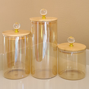 Pote de Vidro com Tampa de Bambu Hermético MODELOS DIVERSOS Porta Temperos Cozinha