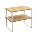 PRATELEIRA ORGANIZADORA BAMBU e FERRO BRANCO Nicho Empilhável Cozinha Despensa Mesa Canto Multiuso Minimalista ELEXA