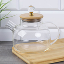 Chaleira de Vidro com Filtro e Tampa de Bambu 1L – O Ritual Perfeito do Chá