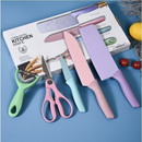 Kit facas de cozinha/Churrasco Profissional Antiaderente 6 Peças Preto/colorido