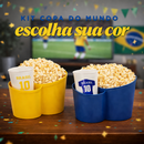 Kit 10 Pipoqueiras + 10 Copos Temático Brasil Copa do Mundo Azul ou Amarelo Amigos Baldes Pipoca In