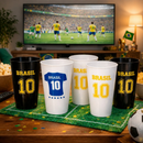 Kit 10 Pipoqueiras + 10 Copos Temático Brasil Copa do Mundo Azul ou Amarelo Amigos Baldes Pipoca In