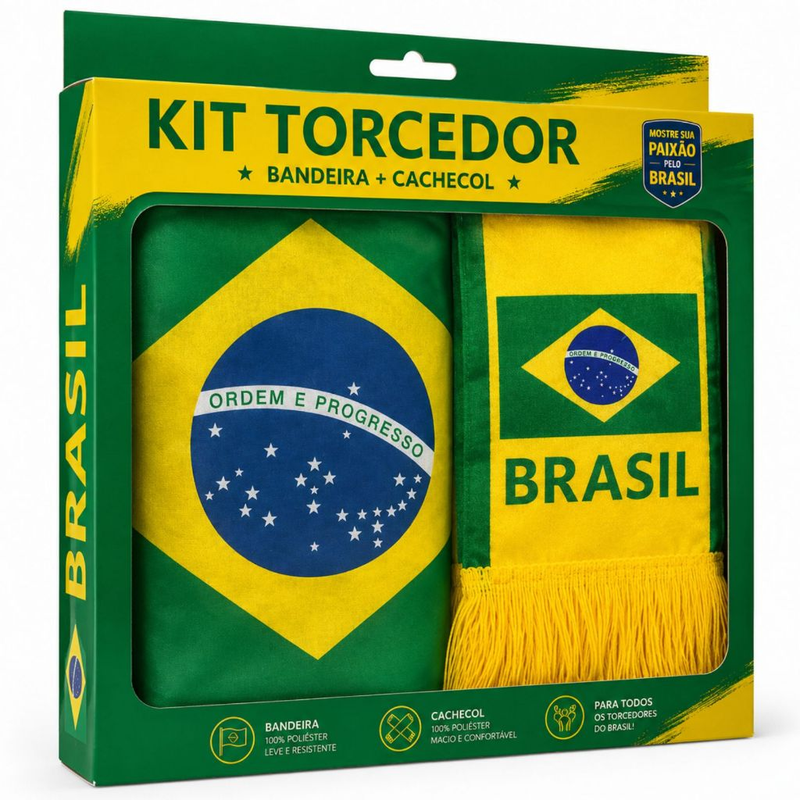 Kit Torcedor Festa Copa do Mundo 2026 futebol seleção Brasil kit com Bandana + Cachecol