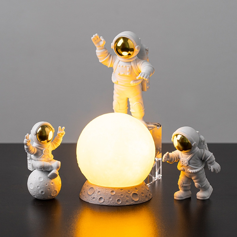 Astronauta Decoração Figuras De Ação E Lua Casa Resina Estátua Escritório Desktop Menino Quarto