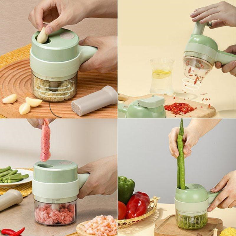 Cortador Elétrico De Legumes 4 Em 1 Sem Fio Alho Com Carregamento USB Triturador Durável
