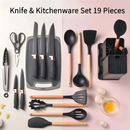 Kit Conjunto 19 Pçs De Utensílios Facas Silicone e Plástico Cozinha Jogo Completo Batedeira Colher Pegador