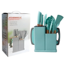 Kit Conjunto 19 Pçs De Utensílios Facas Silicone e Plástico Cozinha Jogo Completo Batedeira Colher Pegador