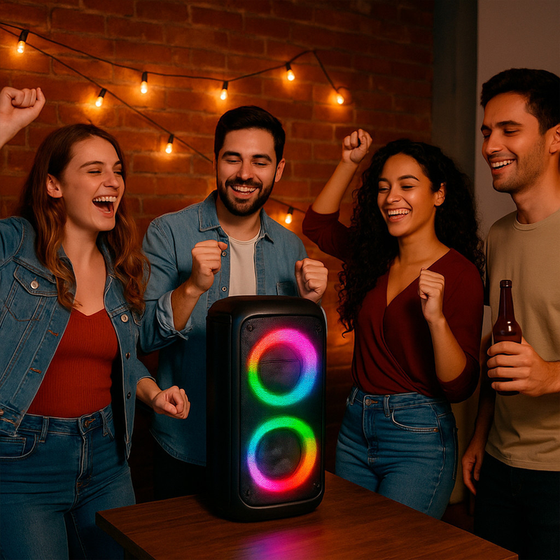 Caixa de Som Bluetooth LED RGB PartyBox Wireless Subwoofer Karaokê Com Microfone