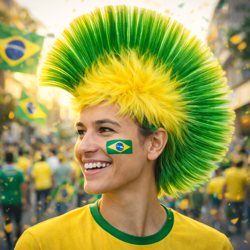 Peruca Moicano Copa Do Mundo Verde Amarela Torcida Brasil